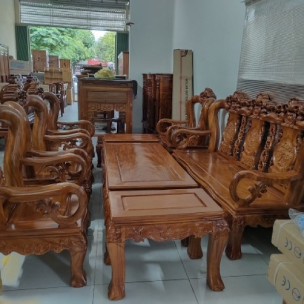 Bàn ghế gỗ xà cừ trần lõi tay 12/10 món