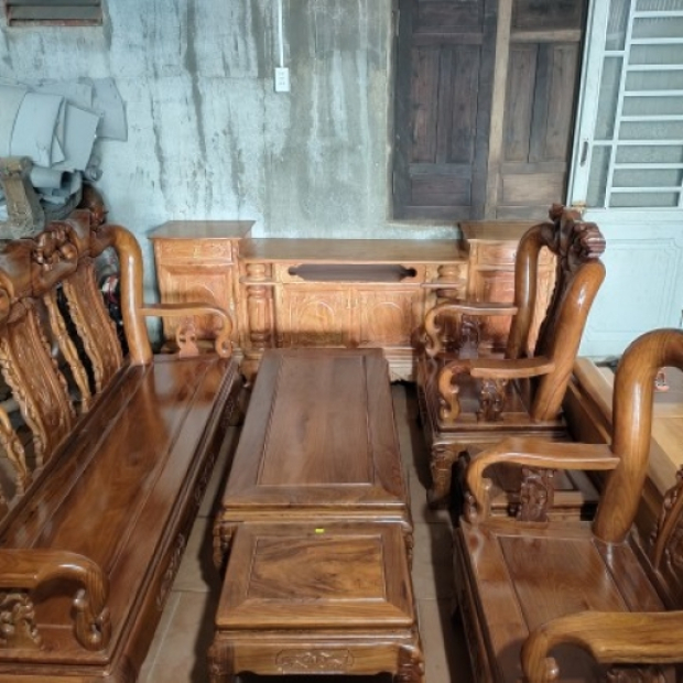 Bàn ghế gỗ hương vân tay 10/6 món