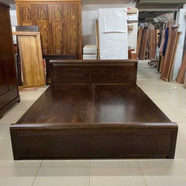 Giường ngủ gỗ óc chó soi chỉ trơn